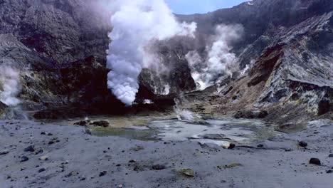 white island geothermal active volcano crater, aerial