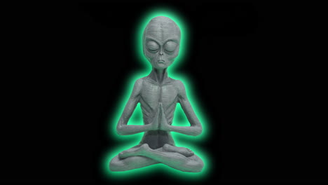 multi-colored glowing alien doing yoga in front of black background - closed eyes of futuristic figure animation