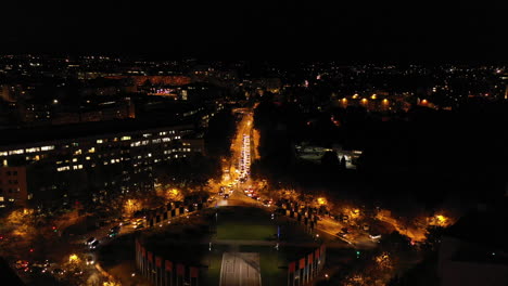 roundabout aerial view port marianne montpellier night lights traffic with cars