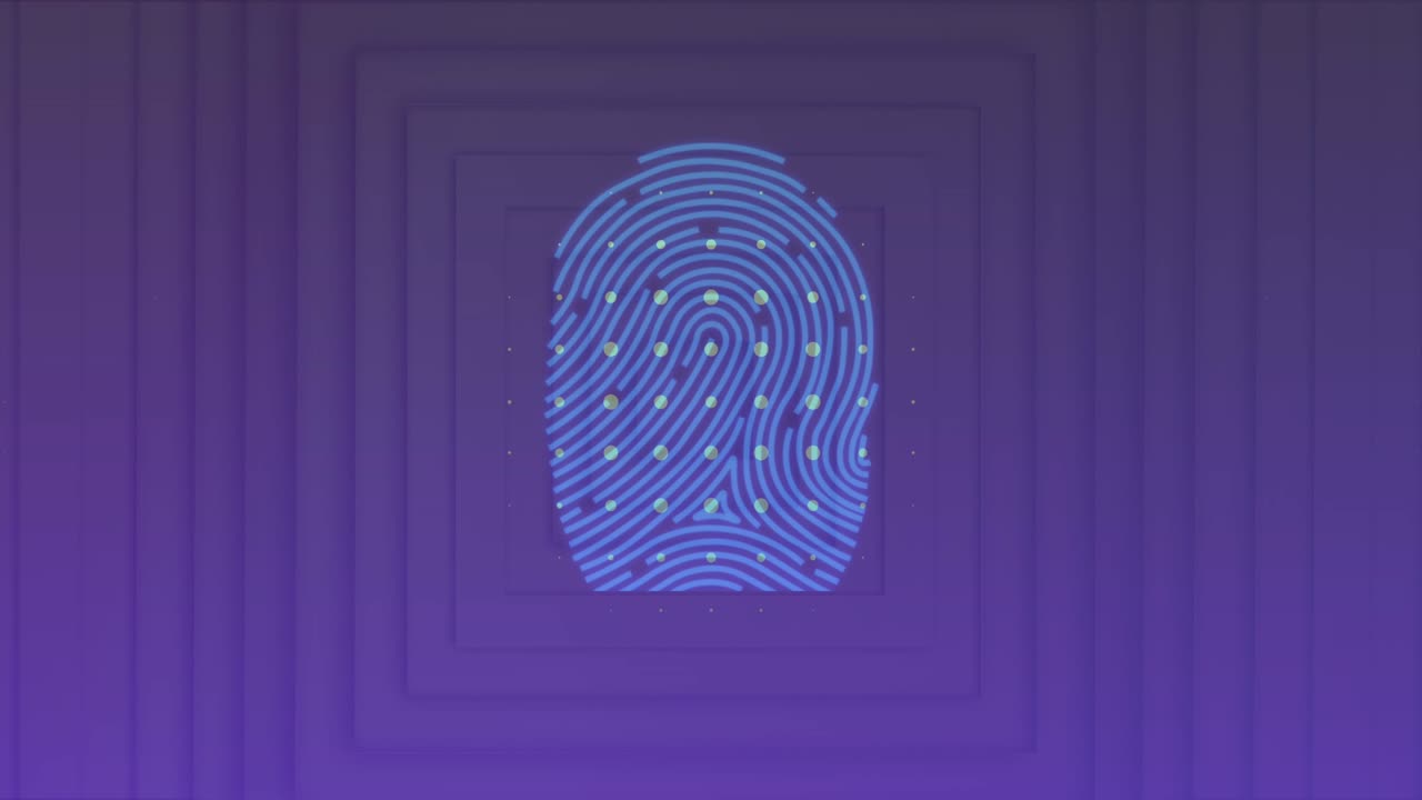 Bio metric fingerprint scanner against moving abstract blue background