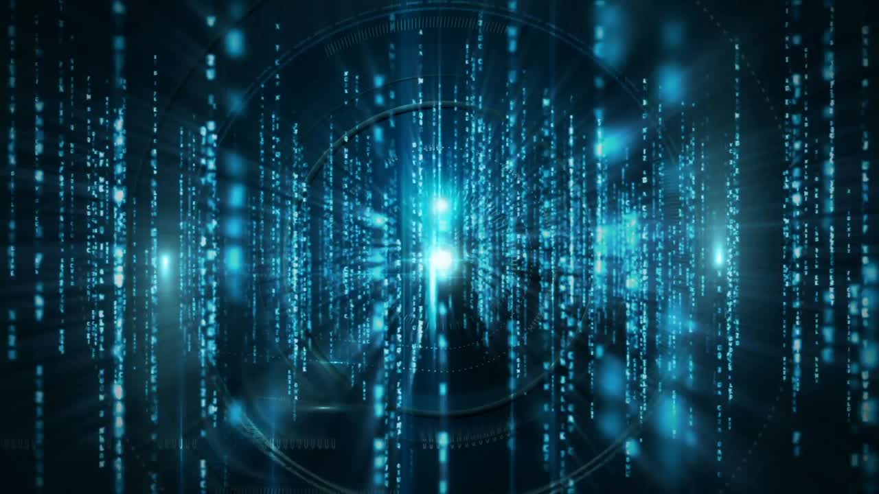 animación de usted ganar texto sobre luces azules y procesamiento de datos