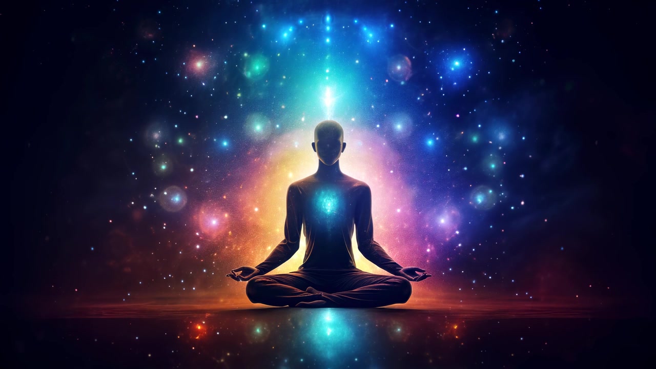 Silhouette of Person Meditating in Cosmic Space
