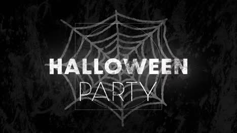 Animation-of-halloween-party-text-over-spiderweb-on-dark-background