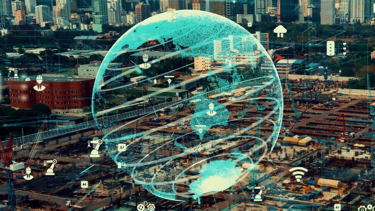 Construction technology concept with alteration graphic over construction site