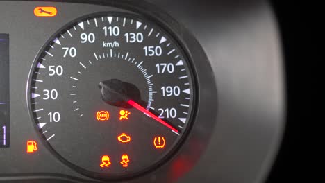 dashboard in the car. speedometer and moving,featuring lights leaks. close up view. 3d rendering, animation