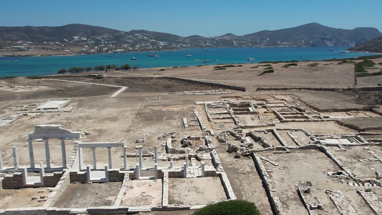 Aerial views from over the ancient Greek Ruins on the Island of Despotiko