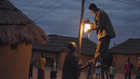 solar lamp installation in african village