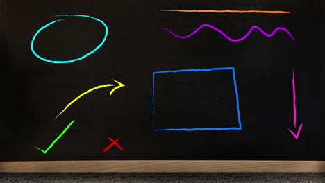 animación digital de formas abstractas multicolores sobre una superficie de madera contra un fondo negro
