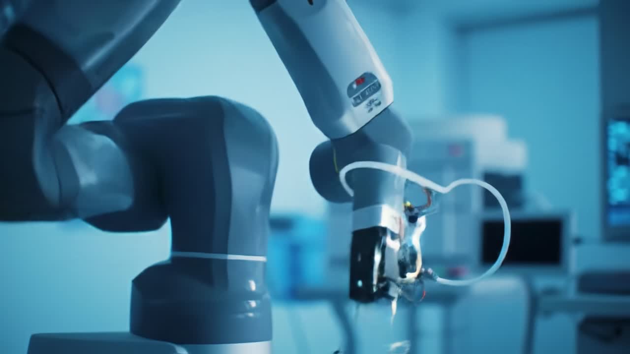 Advanced Robotic Arm Manipulating Precision Tools in a Modern Surgical Environment Showcasing Cutting-Edge Technology for Enhanced Medical Procedures