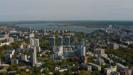 cityscape aerial view of a russian city in autumn
