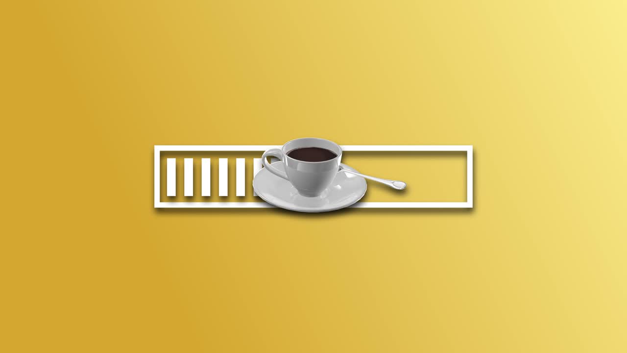 taza de café 3d moviéndose a lo largo de una barra de carga