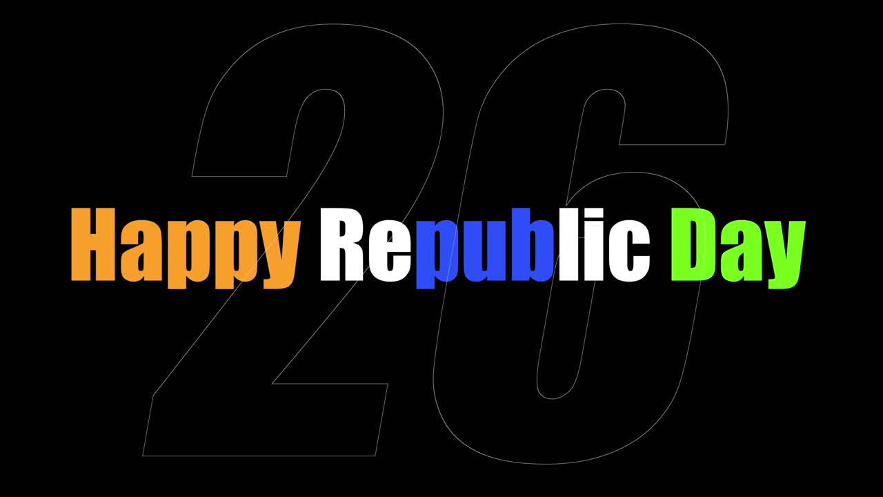26. Januar Tag der Republik Textanimation auf schwarzem Hintergrund