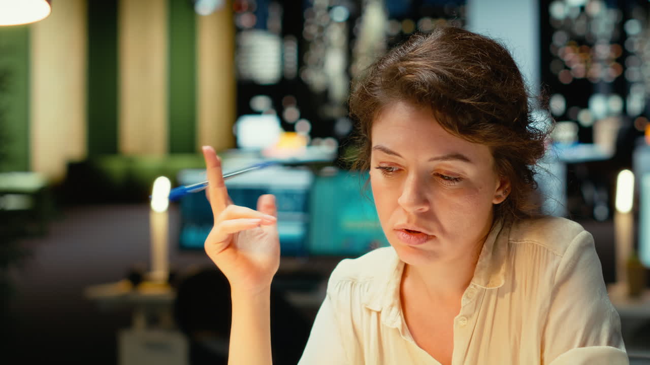 Vertical Video Employee thinking about tactical solution to increase business activity