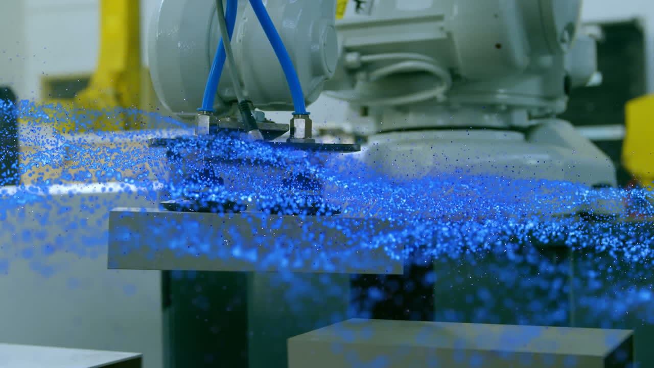 Animation of blue glowing mesh over robot