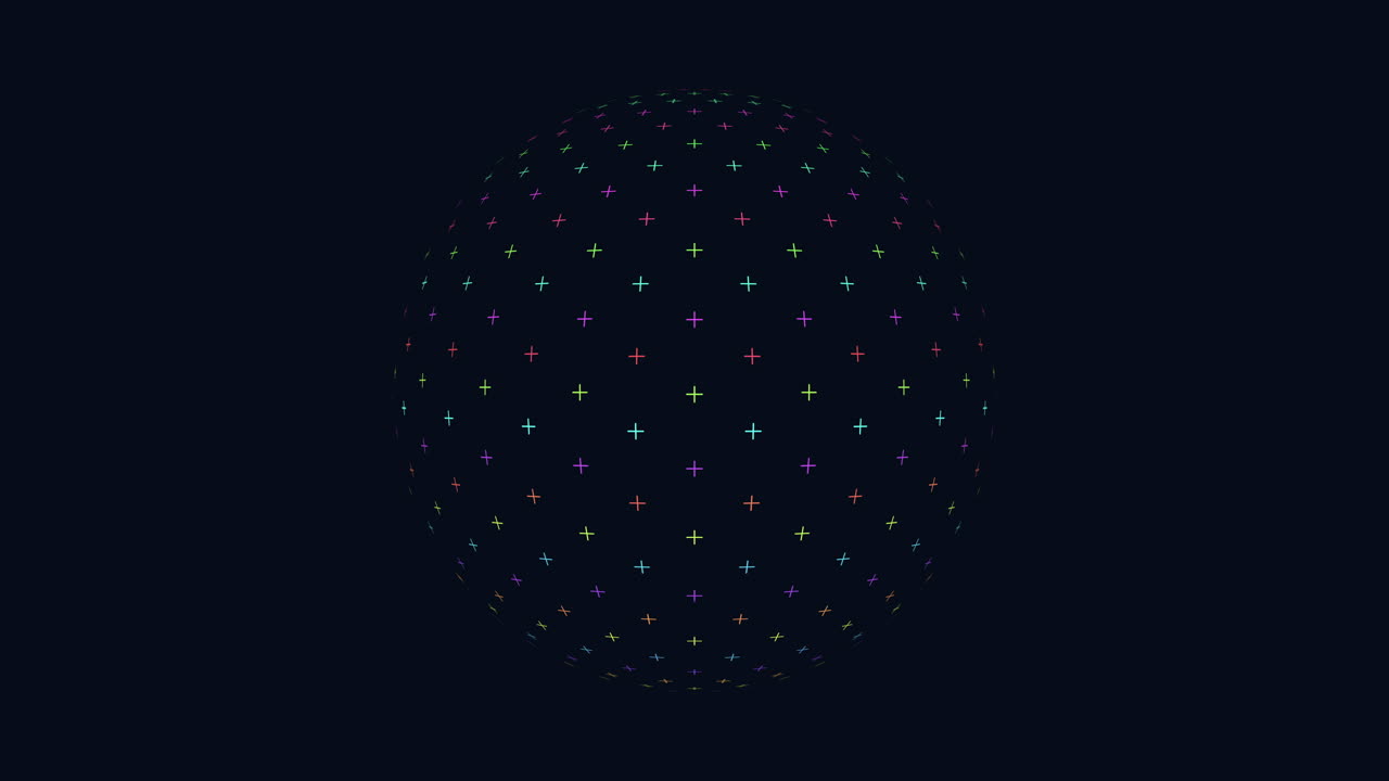 Futuristic geometric sphere with neon crosses on black gradient