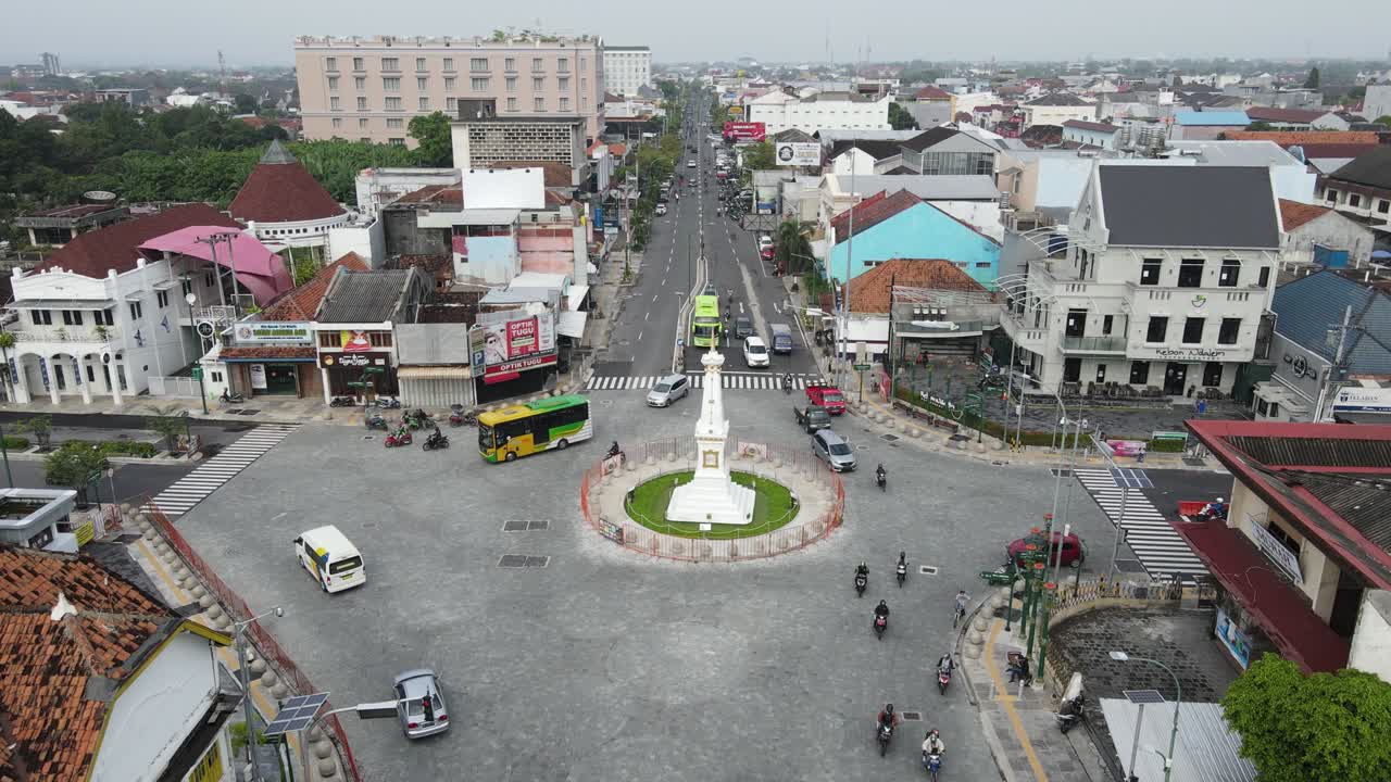Aerial view of Tugu Jogja or Yogyakarta Monument, Indonesia.