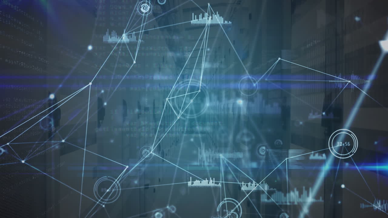 Animation of network of connections and diverse data over servers