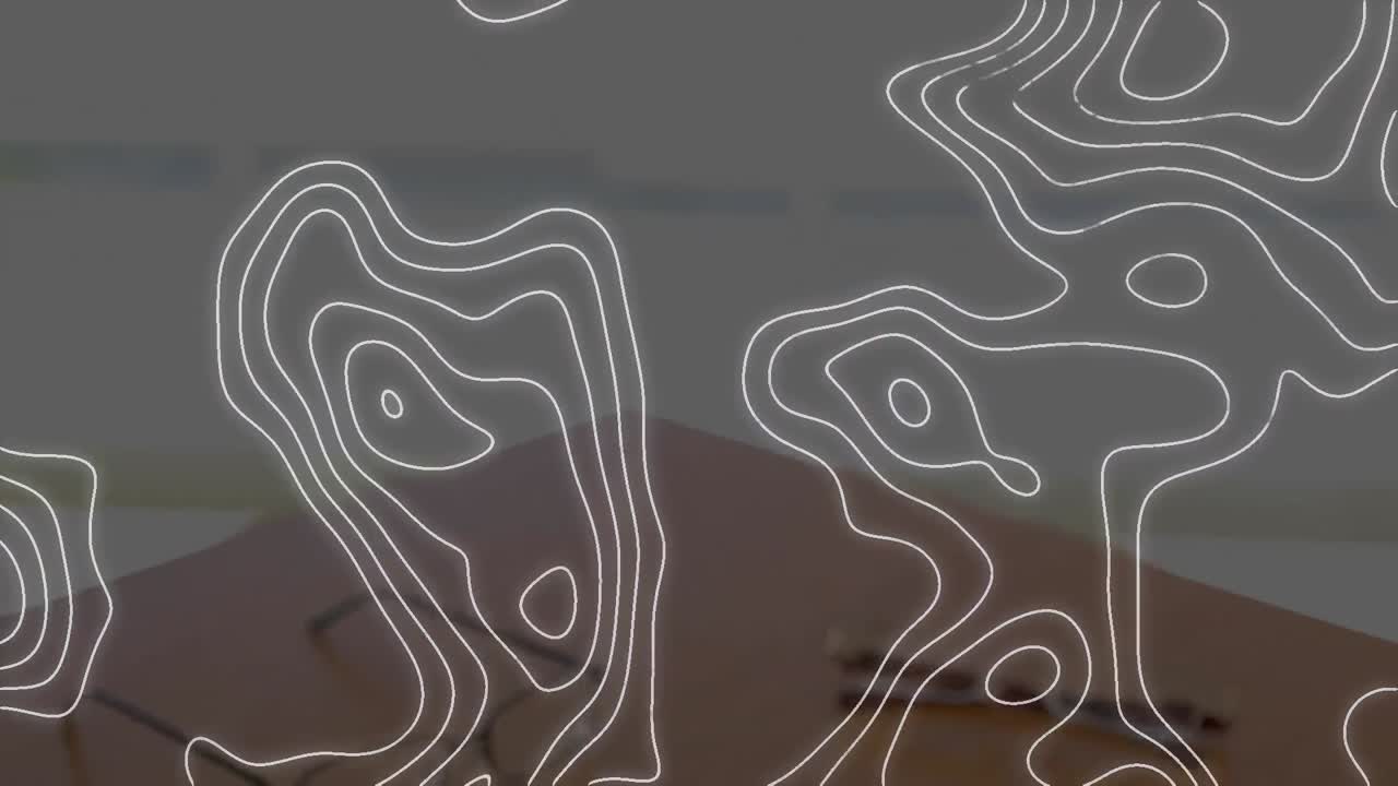 animación de líneas blancas del mapa sobre el apretón de manos del hombre de negocios