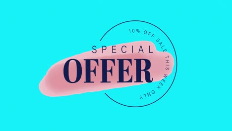 animación de círculos coloridos y texto de oferta especial