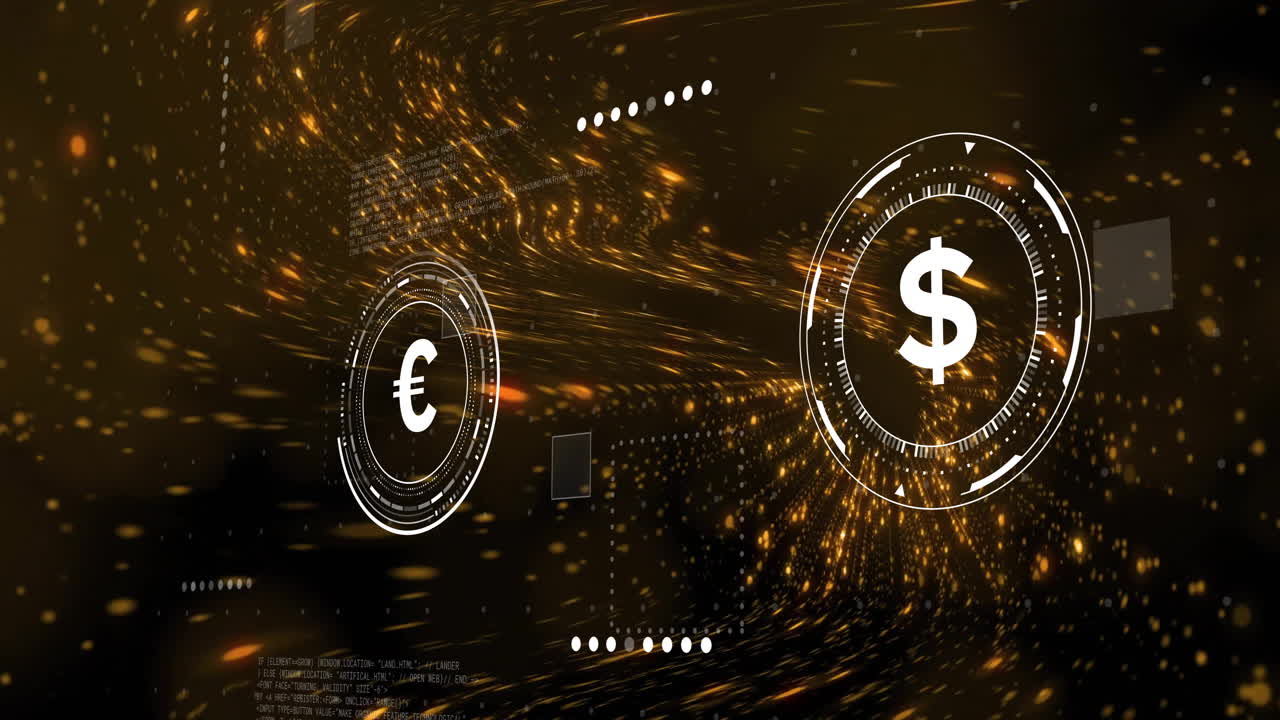 Currency exchange animation with euro and dollar symbols on digital background