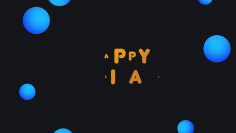 feliz día de fiesta texto con círculos azules en moda gradiente negro