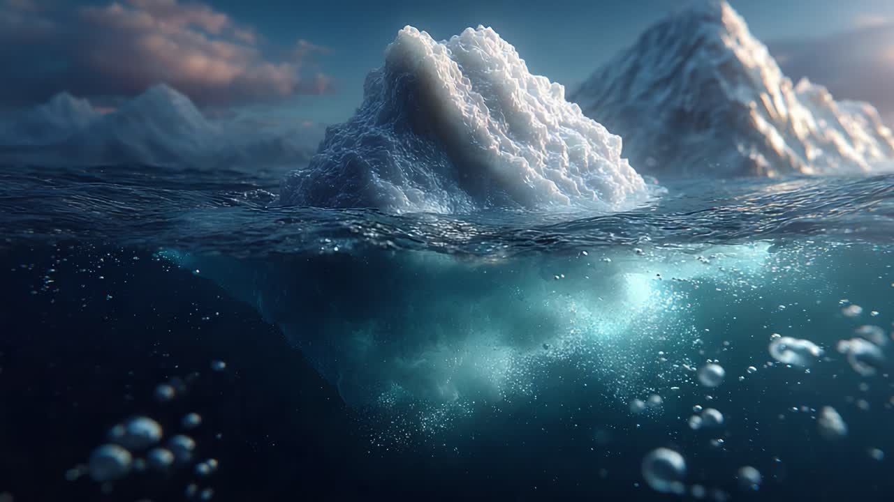 A Stunning View of Icebergs Rising Above Tranquil Waters, Showcasing the Ethereal Beauty of Marine Landscapes and Nature’s Frozen Wonders