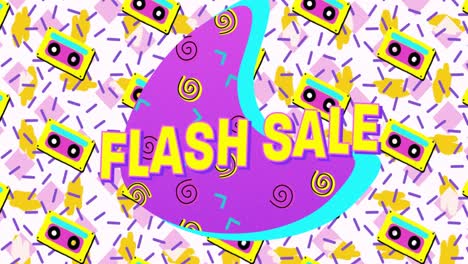 Flash-Sale-Text-Auf-Violettem-Banner-Vor-VHS-Kassettensymbolen-In-Nahtlosem-Muster-Auf-Weißem-Hintergrund