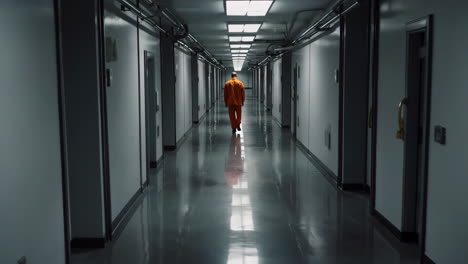 prisoner walking down a hallway
