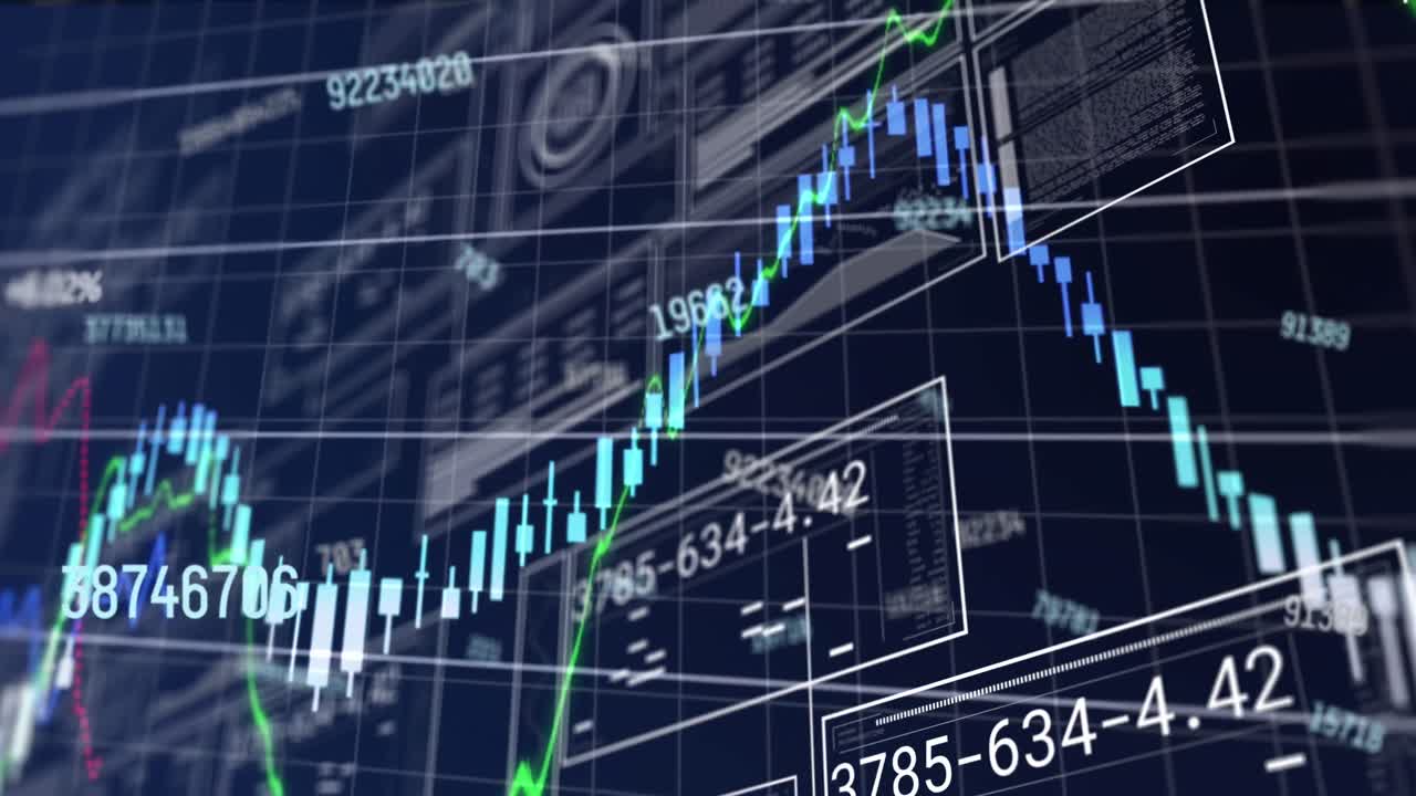 animación de múltiples números cambiantes y interfaz con el procesamiento de datos financieros.