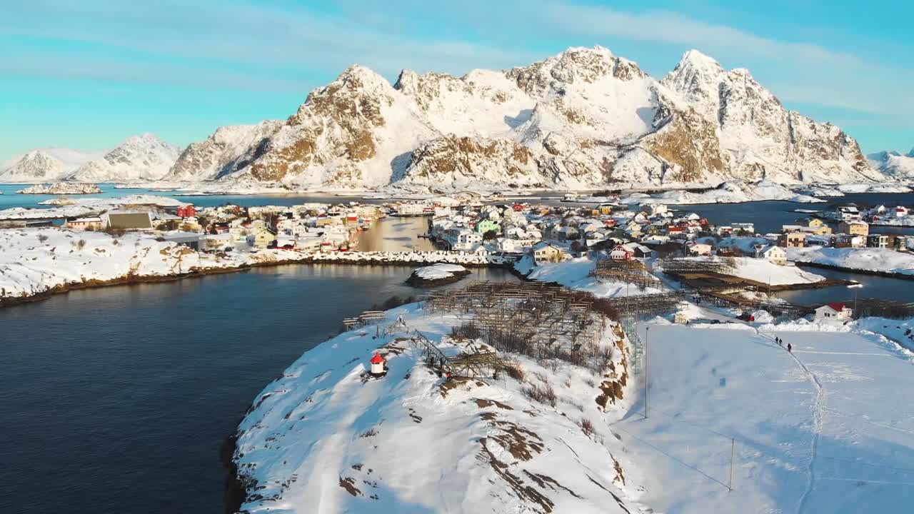 Vista de drone de pequenas ilhas na Noruega