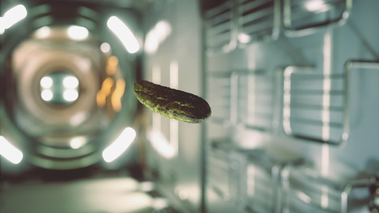 pepino flotante en un entorno de cocina futurista