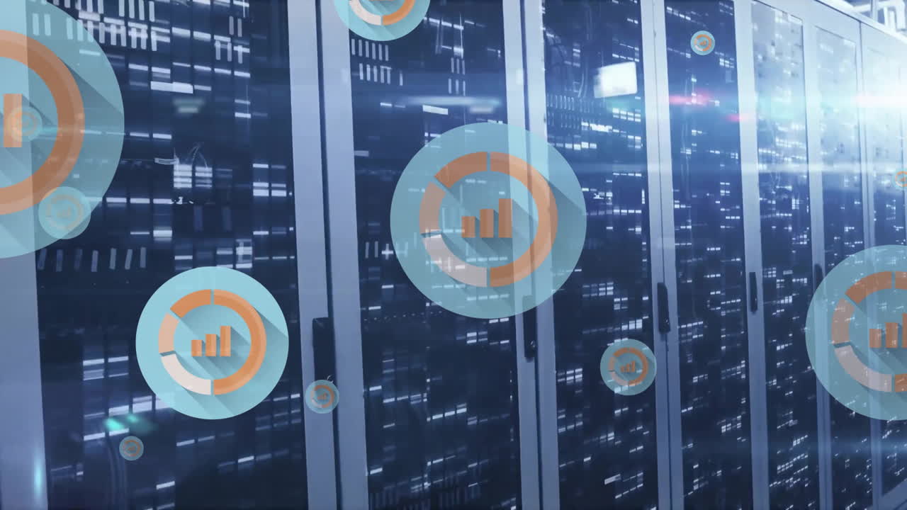animación del procesamiento de datos a través de servidores informáticos