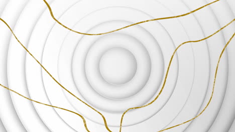 animation von goldenen linien, die sich über konzentrische kreise in einem nahtlosen muster auf weißem hintergrund bewegen