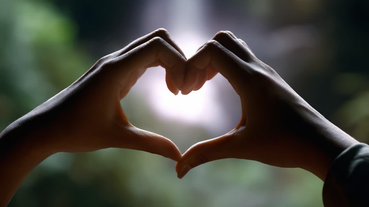Dos marcos que representan una forma de corazón formada por manos sobre un fondo natural difuminado, enfatizando el amor, la conexión y la emoción en un momento sereno.