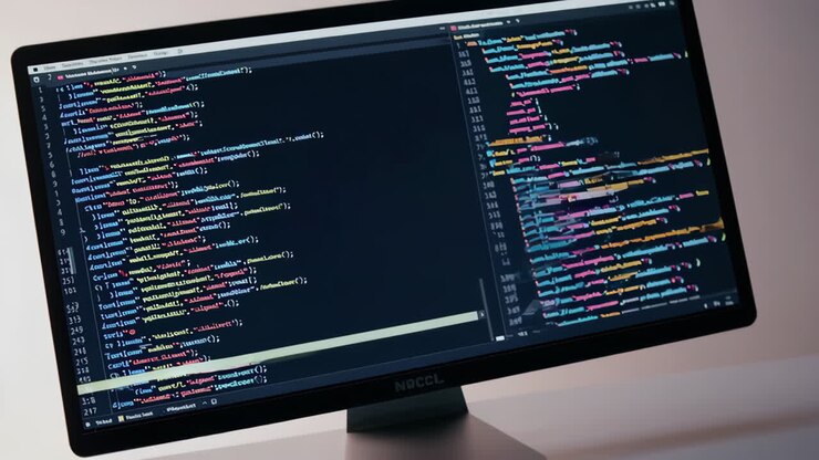 Computer Screen with Code and Notebook
