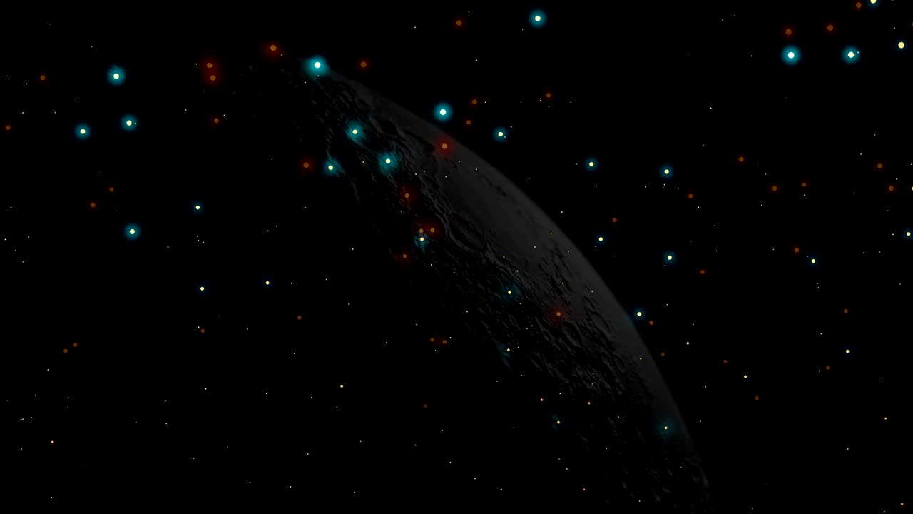 추상적인 반이는 반이는 불꽃 먼지 입자와 달 배경 3d 렌더링