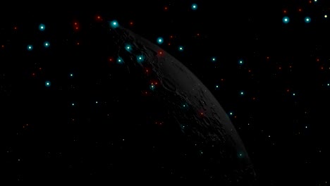 resplandor abstracto chispas brillantes partículas de polvo con fondo de luna renderización en 3d