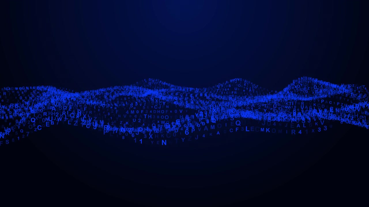 Abstract Digital Wave of Floating Blue Letters and Numbers