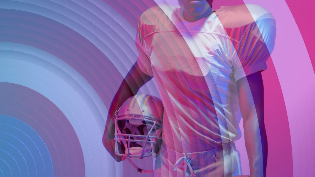 animación de jugador de fútbol americano afroamericano y bandera de ee.uu.