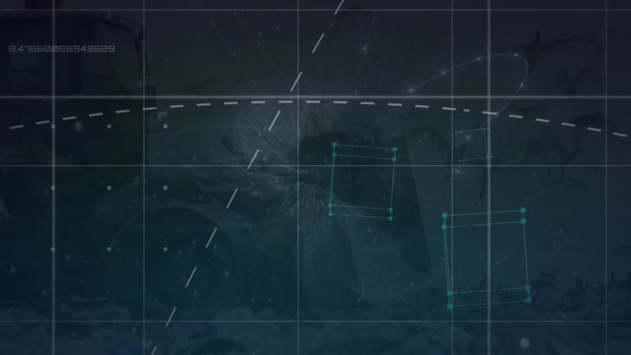 검은색 배경에서 회전하는 지구의 애니메이션과 데이터 처리