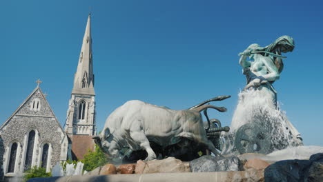 Gefion-brunnen---Ein-Brunnen-In-Der-Nähe-Des-Hafens-In-Kopenhagen-Die-Skulpturale-Komposition-Des-Brunnens