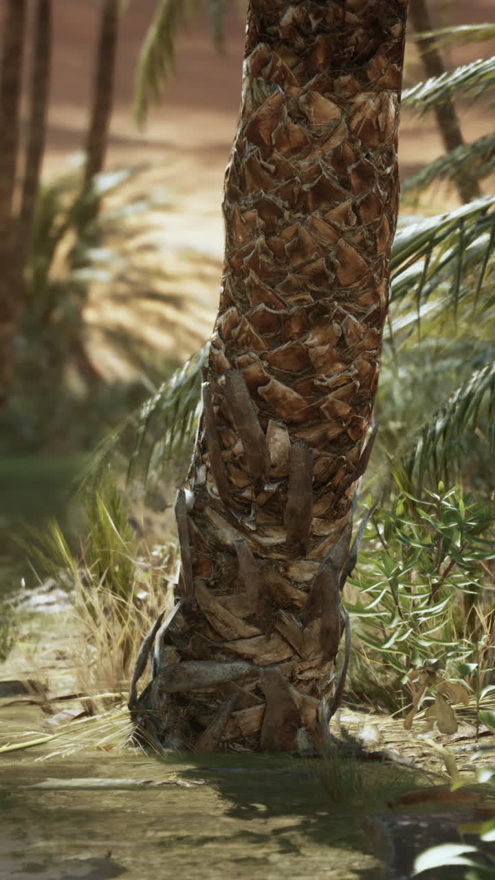 Close-up of a palm tree trunk in a desert