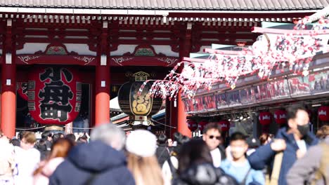 crowded temple entrance during a festive event