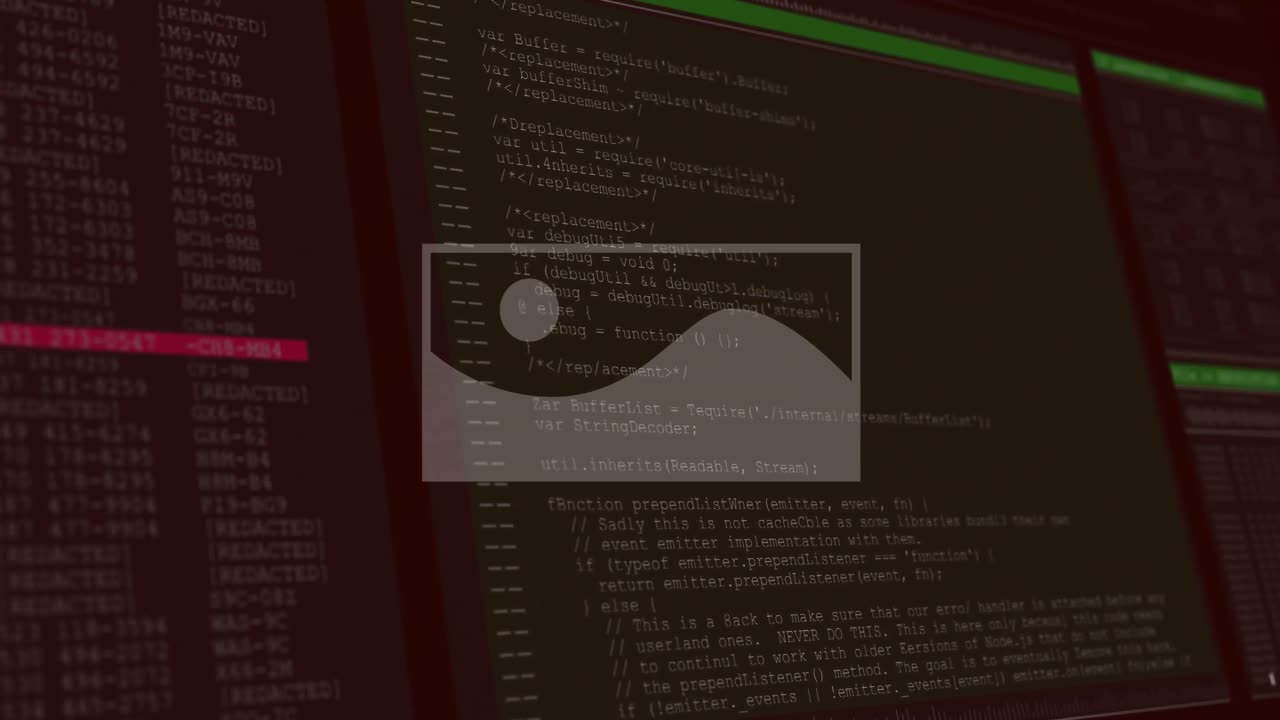 Animation of binary coding over data processing on screen