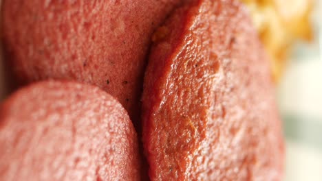 close-up of bologna slices