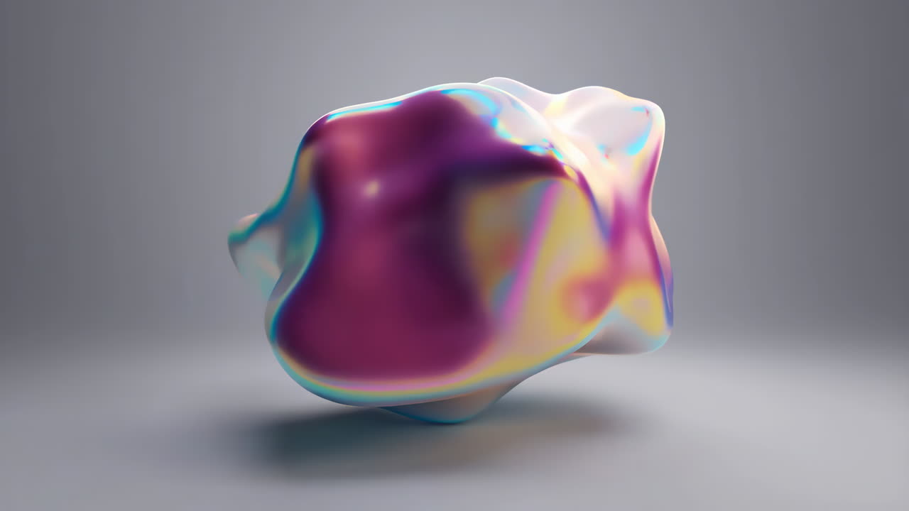 Abstract Iridescent Organic Shape on Grey Background