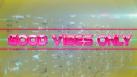 Digital-animation-of-good-vibes-only-pink-text-with-graphical-abstract-loop-on-yellow-background