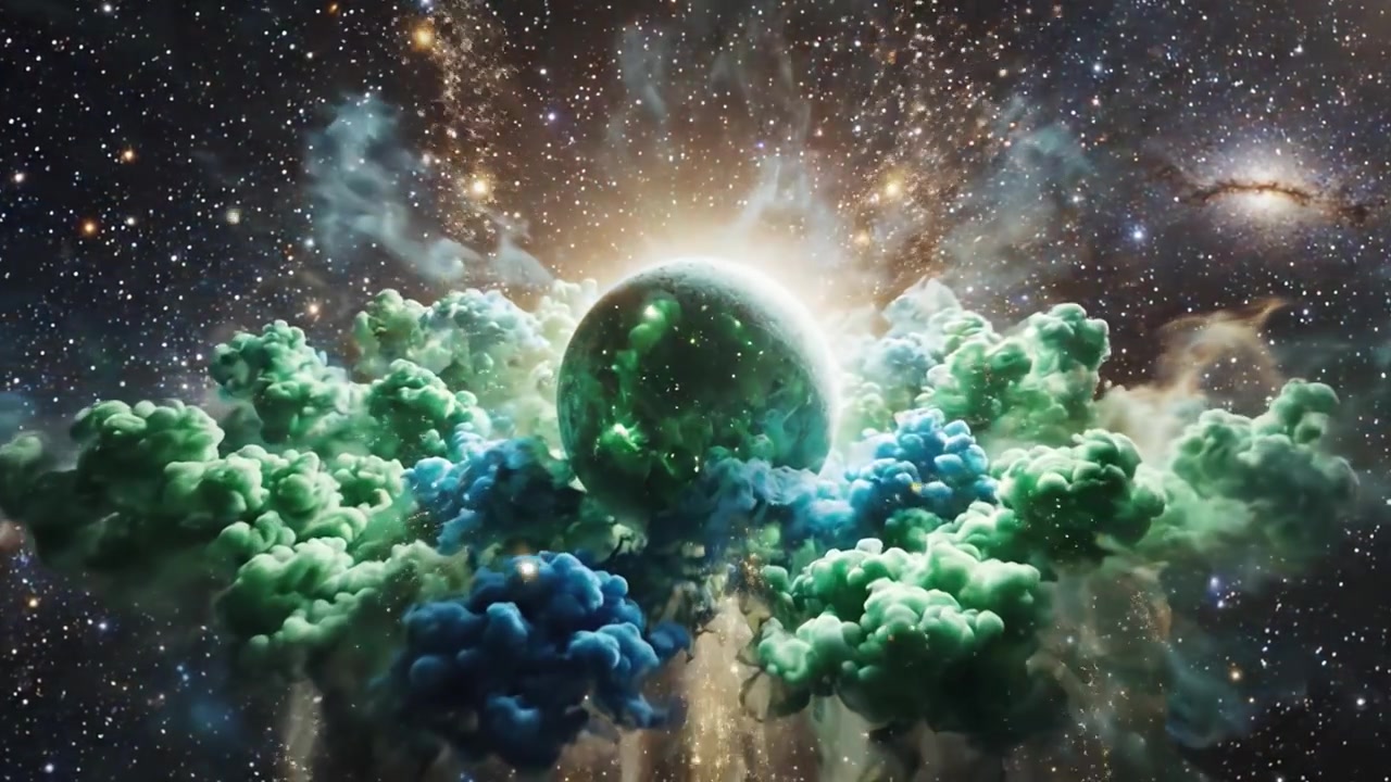 A Stunning Cosmic Journey: From Explosive Stellar Birth to a Mysterious Planet Enveloped in Colorful Nebulous Clouds in Deep Space