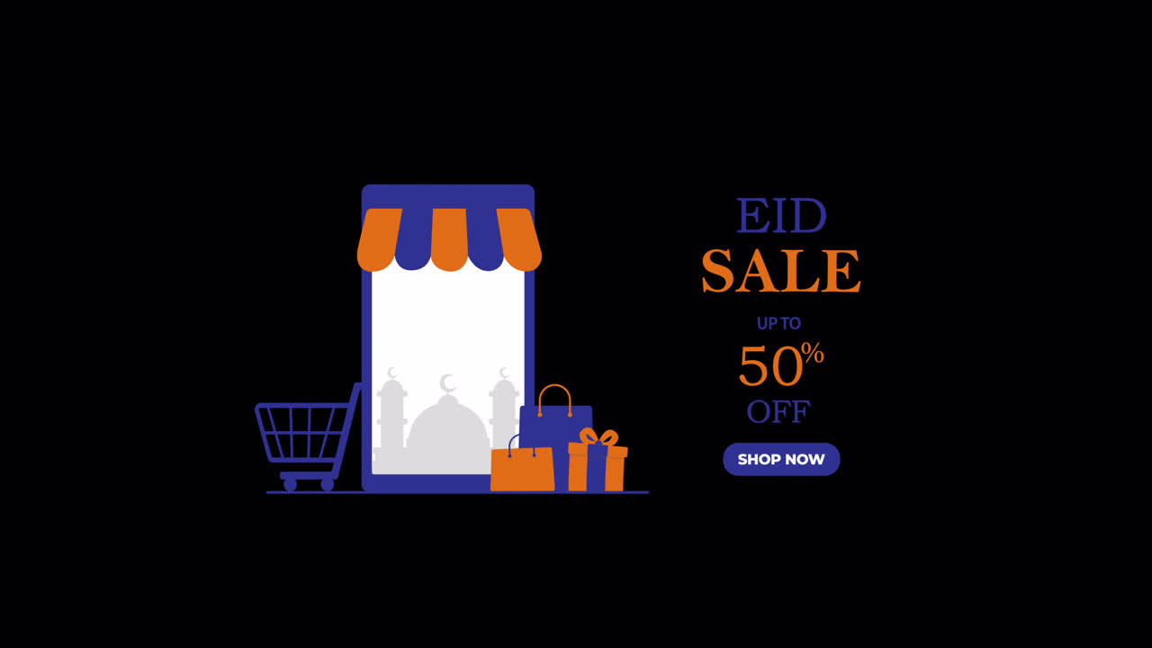 Animeret Eid udsalgskampagne med online shopping elementer