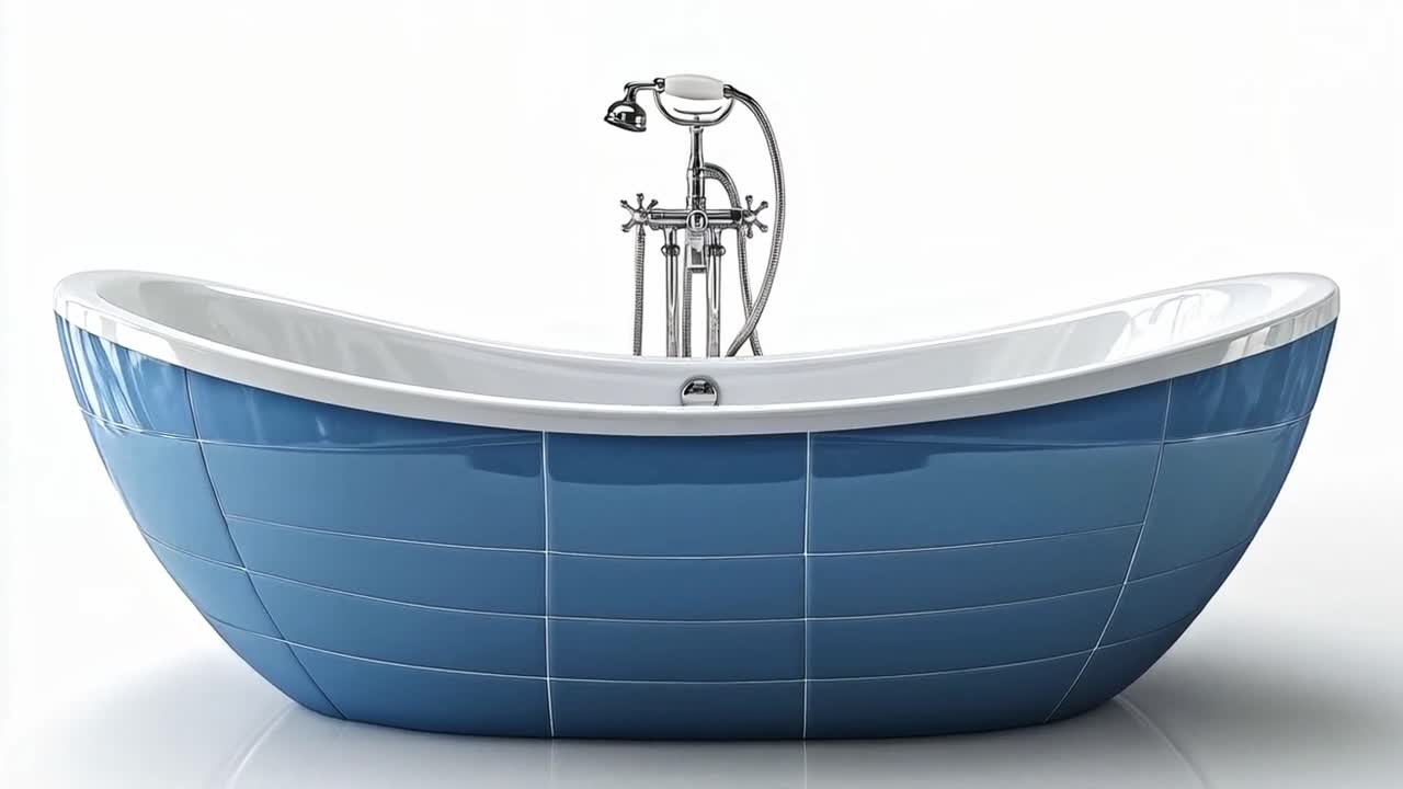 Blue Freestanding Bathtub with Shower Fixture